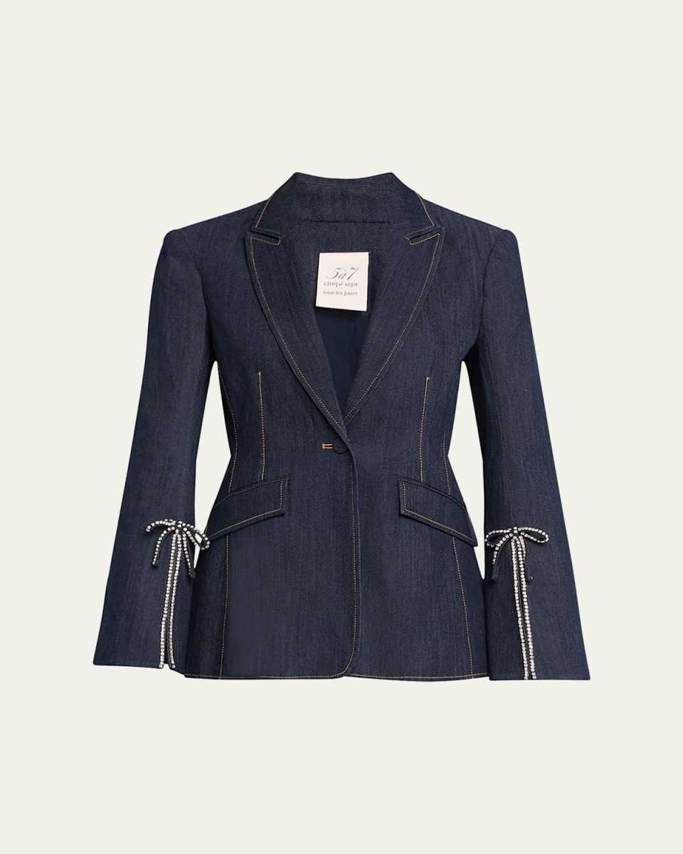 Cheyenne Denim Crystal Bow Blazer